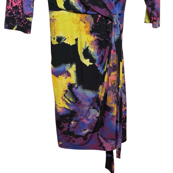 Suzi Chin for Maggy Boutique Size 8 Purple Abstract Print Faux Wrap Dress - Picture 4 of 8